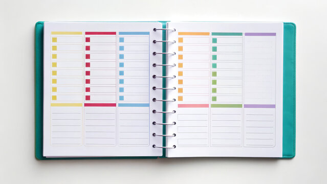 Color coded planner teal binder checklist layout missed checkbox adhd organizer weekly planner ring binder open notebook blank