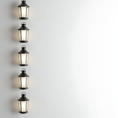 Naklejka premium Hanging Lanterns Illuminate a Minimalist Bright Wall Background
