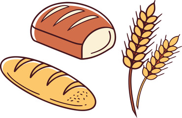 Delicious Loaf of Bread and Wheat Stalks - Simple vector Illustration