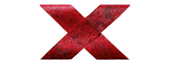 Red textured capital letter X on black background