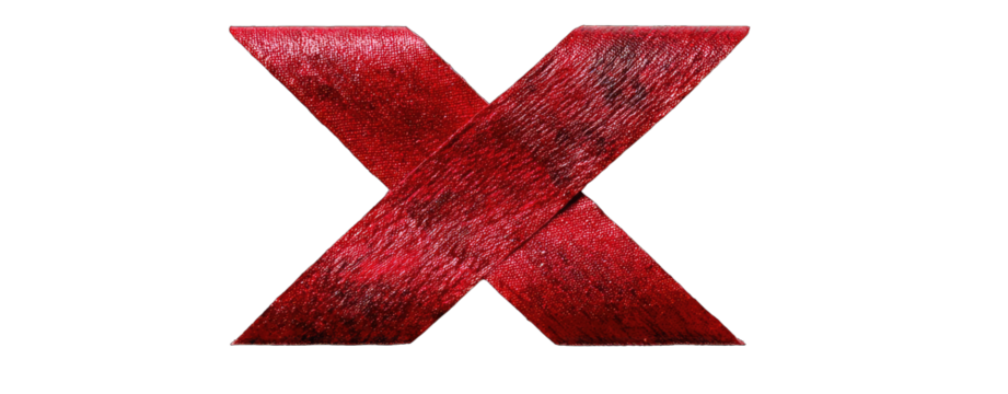 Red textured capital letter X on black background - Powered by Adobe