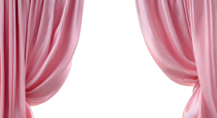 Pink fabric curtains, open, revealing black background