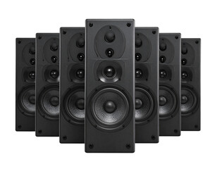 Fototapeta premium Front View of Row of Speakers, Isolated on Transparent Background