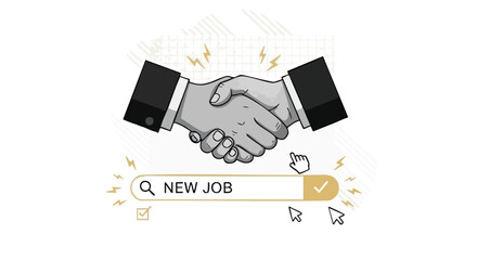 Excitedly landing your dream career opportunity with a professional handshake and successful job search confirmed