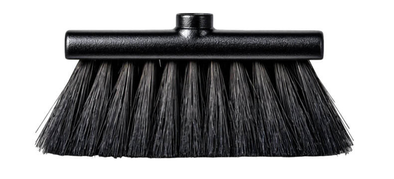 Black, rectangular cleaning brush with long bristles
