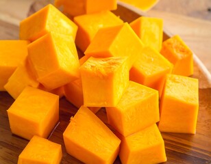 Cubed pumpkin on a wood board