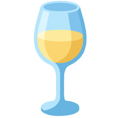 A digital illustration of a glass of white wine. The wine is a pale golden yellow color, filling the glass about halfway