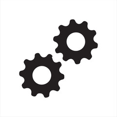 A simple black gear icon representing settings. The design features a bold gear shape with a circular center, symbolizing configuration, control, and system preferences. It is perfect for use in appli