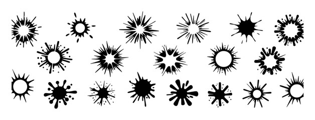 Collection of Black Ink Splatter and Starburst Graphic Elements