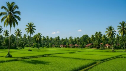 Fototapeta premium Paddy Fields at Noon with Bright Sky