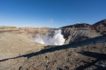 one of the craters in Mount Aso that emits a lot of sulfur dioxide