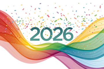 2026 New Year Celebration Background with Colorful Wave Design