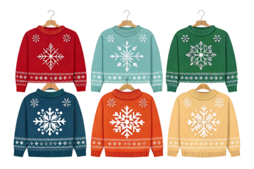 Collection of four knitted ugly Christmas sweaters fun holiday party
