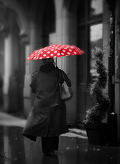 Frau mit roten Regenschirm 