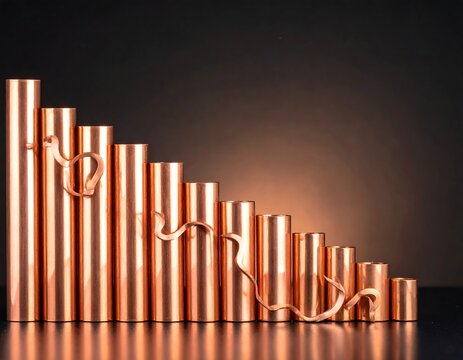 Copper pipes arranged in a downward sloping graph