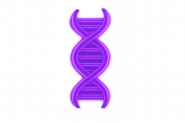 Dna double helix structure in vibrant purple neon light, illustrating genomics, biotechnology, and medical science concepts