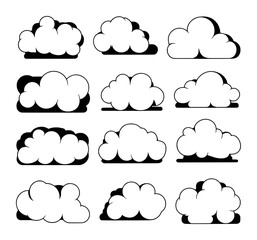 Collection of Stylized Cloud Illustrations with Shadow Effects