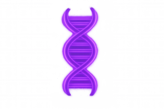 Dna double helix structure in vibrant purple neon light, illustrating genomics, biotechnology, and medical science concepts