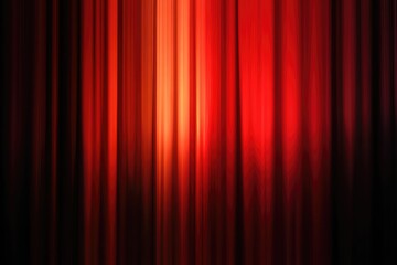 A dramatic backdrop of vertical red curtains, accented by vibrant hues of orange and dark shadows, evokes a sense of mystery and intensity.