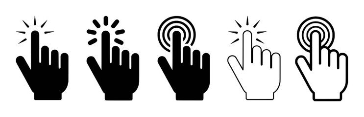 Set of Hand Cursor Icons: Click, Touch, Select, Pointer, Gesture