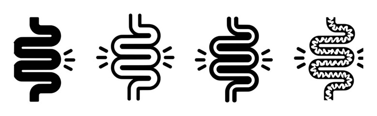 Set of Icons Representing Intestinal Distress and Digestion Issues