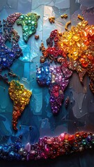 Colorful Crystal World Map Mosaic