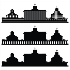 Fototapeta premium Black churches fences building silhouette