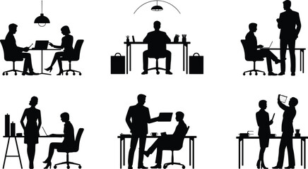 Business teamwork meeting, office communication, professional discussion, corporate planning strategy, workplace collaboration concept, cad drawing flat vector illustration design