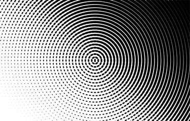 Concentric Circles Halftone Pattern - Black and White Abstract.