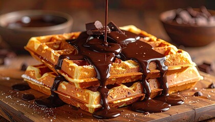Delicious Waffles Drizzled with Chocolate Sauce