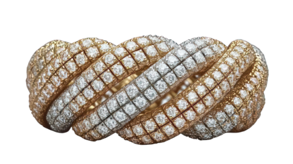 Twisted rows of gold and silver, grid set diamonds, elegant bracelet