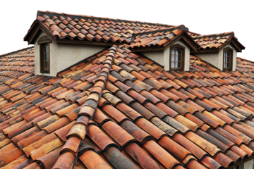 Terracotta roof shingles with dormers, angled perspective
