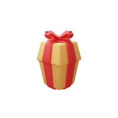 3D Rendered Cute Gift Box with Red Ribbon Celebration Present