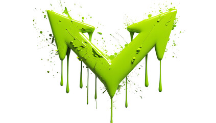 Two green arrows pointing up growth concept Dripping paint effect Isolated on white background