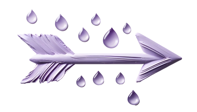 Purple arrow with water drops design element graphic illustration isolated on white background