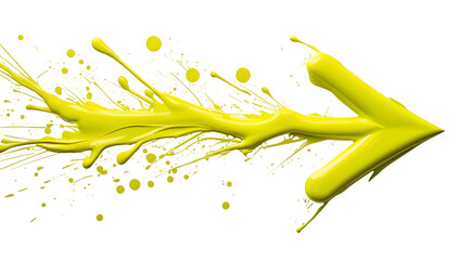 Yellow arrow paint splash graphic design element Isolated on white background Vector illustration Bright color design Next concept