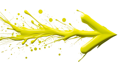 Yellow arrow paint splash graphic design element Isolated on white background Vector illustration Bright color design Next concept