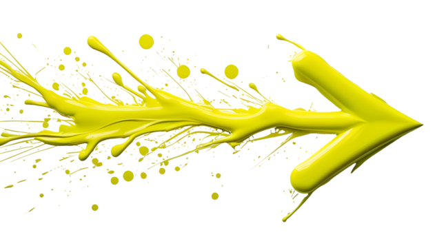 Yellow arrow paint splash graphic design element Isolated on white background Vector illustration Bright color design Next concept