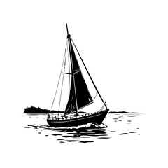Fototapeta premium Serene nautical voyage sailboat gracefully gliding through tranquil waters ink illustration