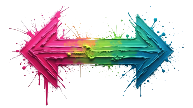 Two opposite arrows colorful paint splatters texture graphic design element Vector illustration Isolated on white background