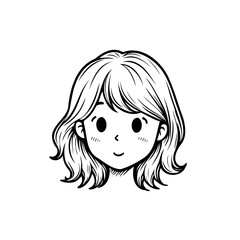 Simple girl illustration in black and white portrait with soft wavy hair design for graphic needs