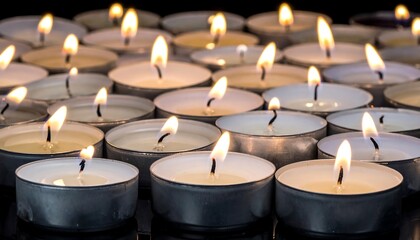 Many tea light candles burning