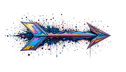 Colorful arrow graphic design element with paint splashes Abstract vector illustration Modern art style Isolated on white background