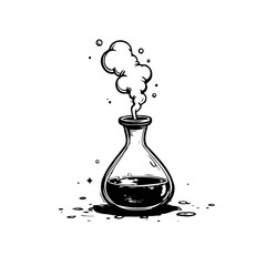 Sketch illustration of a scientific glass flask with smoking liquid in a laboratory experiment