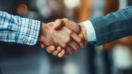 Two men shaking hands in an office setting.