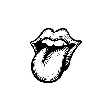 Stylized monochrome tongue illustration showcasing boldness and audacity in artistic presentation