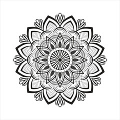 Abstract black and white color mandala design with a white background