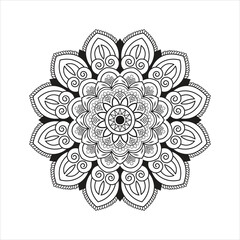 Abstract black and white color mandala design with a white background