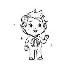 Whimsical child's drawing depicting a toddler in a skeleton outfit with playful star accents ideal