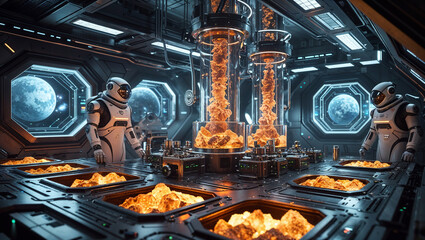 Futuristic Space Laboratory Refining Minerals